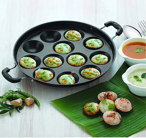 Non-Stick 12 Cavities Appam Tava & Dosa Tawa with Lid Red