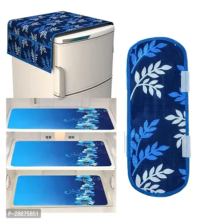 Classic PVC Printed Fridge Top Cover with Mat with Handle Cover, Combo