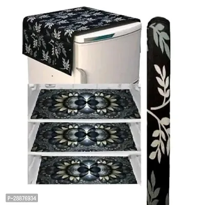 Classic PVC Printed Fridge Top Cover with Mat with Handle Cover, Combo