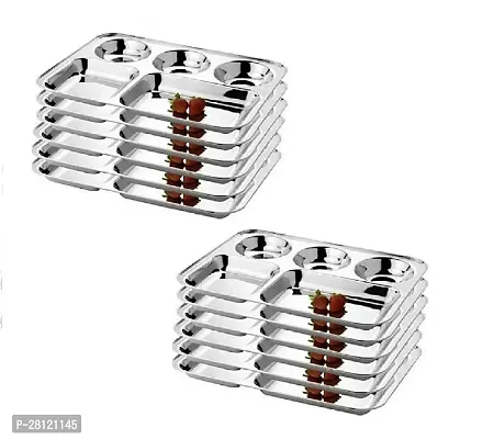stainless steel bhojan thali dinner plate Compartment Plate  - Set of 12pc Sectioned Plate (Pack of 12)-thumb0