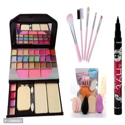 6155 MULTICOLOR MAKEUP KIT + 5PC. MAKEUP BRUSH + 6IN1 PUFF SET + 36H BLACK EYELINER-thumb0