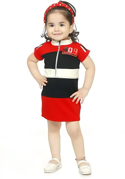 M.S Dresses Girls Casual Dress Dress (MS-Frock-RED+Black(22))