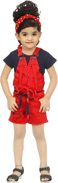 M.S Dresses Girls Party(Festive) Dungaree Dungaree (HP-DUNGAREE-1913(RED) 24)