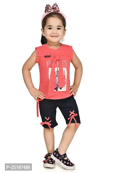 M.S Dresses Baby Girls Casual Top Shorts and pant (3-4 years, TOMATO)-thumb0