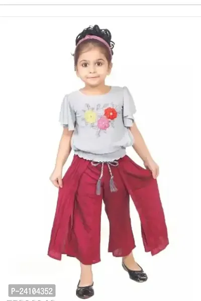 Elegant Grey Cotton Blend Printed Top with Bottom Set For Girls-thumb0