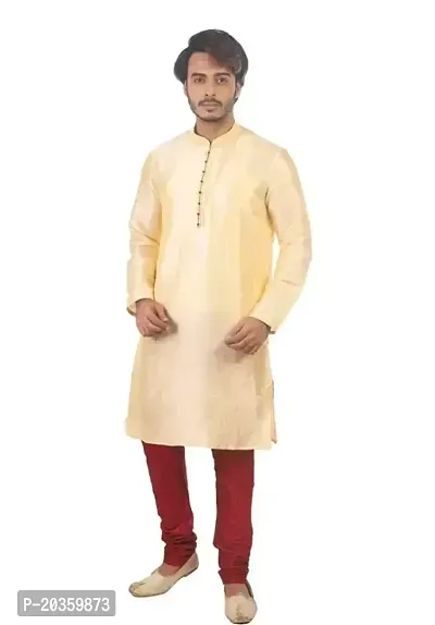 Reliable Yellow Polycotton  Mid Length Kurta For Men