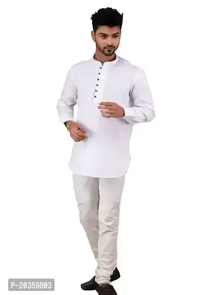 Reliable White Cotton  Mid Length Kurta For Men