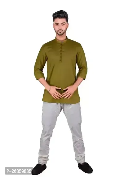 Reliable Green Cotton  Mid Length Kurta For Men