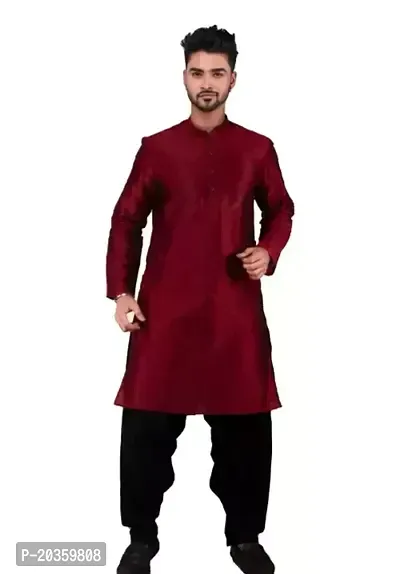 Reliable Red Polycotton  Mid Length Kurta For Men