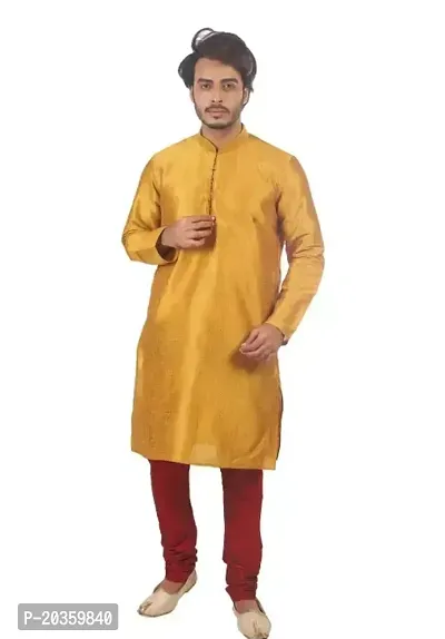 Reliable Yellow Polycotton  Mid Length Kurta For Men-thumb0