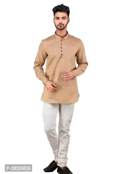 Reliable Beige Cotton  Mid Length Kurta For Men