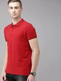 Youth Mantra Men's Cotton Solid Polo Neck Casual T-Shirt (Red_L)-thumb1