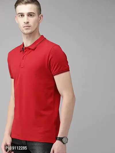 Youth Mantra Men's Cotton Solid Polo Neck Casual T-Shirt (Red_L)-thumb2