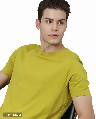 Youth Mantra Men's Lycra Cotton Solid Round Neck Casual T-Shirt (Lime Green_L)-thumb0