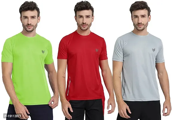 THE YOUTH MANTRA Men's Dri-Fit Polyester Round Neck Half Sleeves T-Shirt Combo - Set of 3