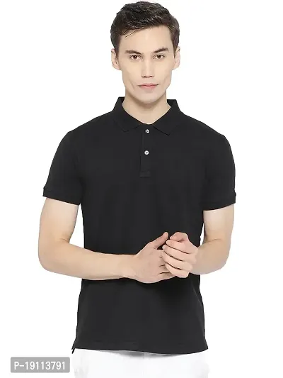 Youth Mantra Men's Cotton Solid Polo Neck Casual T-Shirt (Black_L)-thumb0