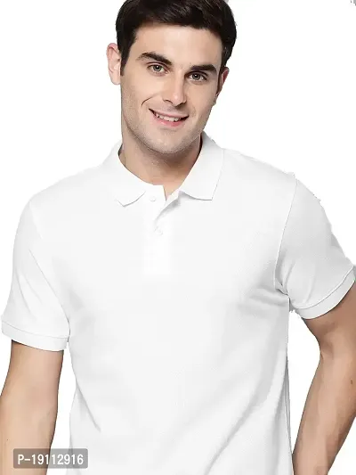 Youth Mantra Men's Cotton Solid Polo Neck Casual T-Shirt (White_L)-thumb0