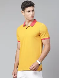 Youth Mantra Men's Cotton Solid Polo Neck Casual T-Shirt (Yellow_XL)-thumb1