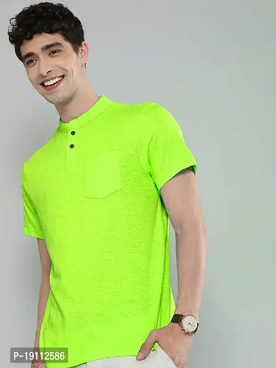 Youth Mantra Men's Cotton Lycra Solid Round Neck Casual T-Shirt (Lime Green_M)-thumb2