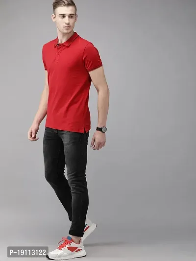 Youth Mantra Men's Cotton Solid Polo Neck Casual T-Shirt (Red_2XL)-thumb4