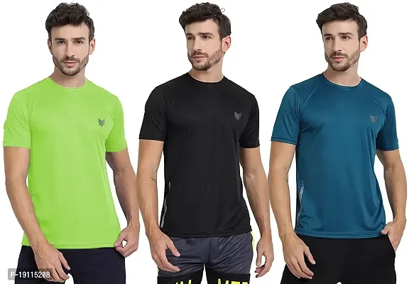 THE YOUTH MANTRA Men's Dri-Fit Polyester Round Neck Half Sleeves T-Shirt Combo - Set of 3