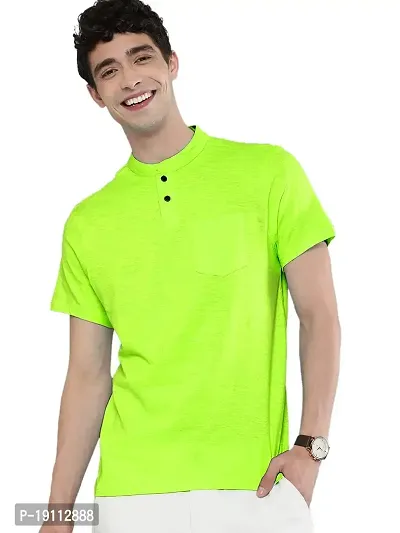 Youth Mantra Men's Cotton Lycra Solid Round Neck Casual T-Shirt (Lime Green_L)-thumb0