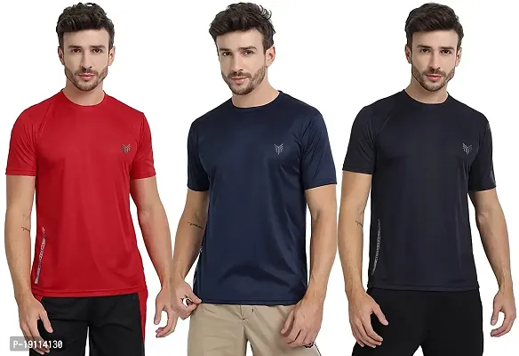 THE YOUTH MANTRA Men's Dri-Fit Polyester Round Neck Half Sleeves T-Shirt Combo - Set of 3-thumb0