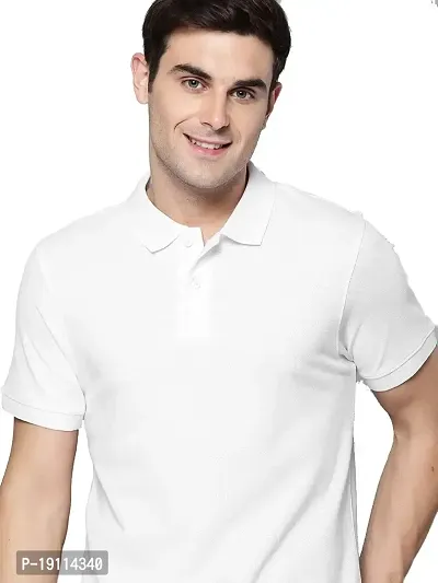 Youth Mantra Men's Cotton Solid Polo Neck Casual T-Shirt (White_XL)-thumb0