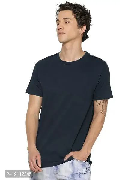 Youth Mantra Men's Lycra Cotton Solid Round Neck Casual T-Shirt (Blue_M)