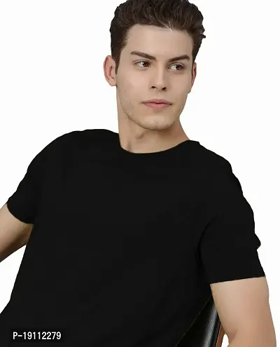 Youth Mantra Men's Lycra Cotton Solid Round Neck Casual T-Shirt (Black_L)