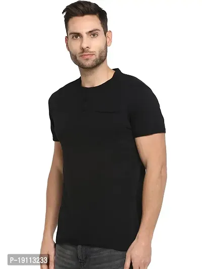 Youth Mantra Men's Cotton Lycra Solid Round Neck Casual T-Shirt (Black_M)