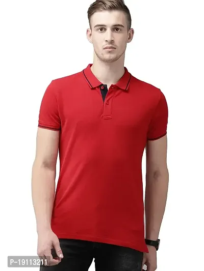 Youth Mantra Men's Cotton Solid Polo Neck Casual T-Shirt (Red_XL)