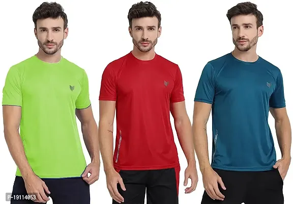 THE YOUTH MANTRA Men's Dri-Fit Polyester Round Neck Half Sleeves T-Shirt Combo - Set of 3