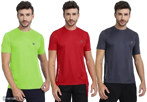 THE YOUTH MANTRA Men's Dri-Fit Polyester Round Neck Half Sleeves T-Shirt Combo - Set of 3