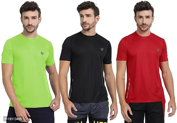 THE YOUTH MANTRA Men's Dri-Fit Polyester Round Neck Half Sleeves T-Shirt Combo - Set of 3