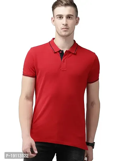 Youth Mantra Men's Cotton Solid Polo Neck Casual T-Shirt (Red_2XL)