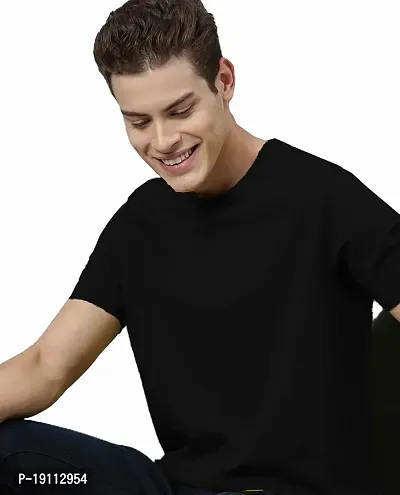 Youth Mantra Men's Lycra Cotton Solid Round Neck Casual T-Shirt (Black_XL)-thumb5