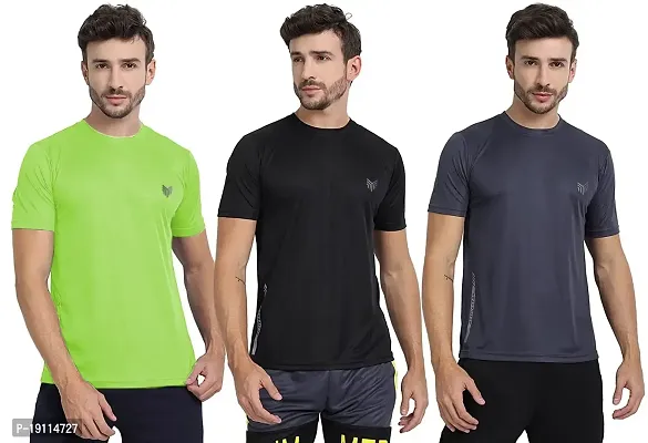 Solid Men Round Neck Multicolor T-Shirt Pack of 3 for Man and Woman (XX-Large, Green  Black  Dark Blue)-thumb0