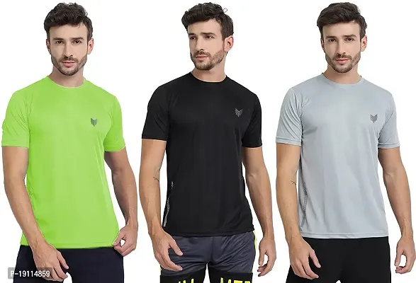 Solid Men Round Neck Multicolor T-Shirt Pack of 3 for Man and Woman (XX-Large, Green  Black  Grey)