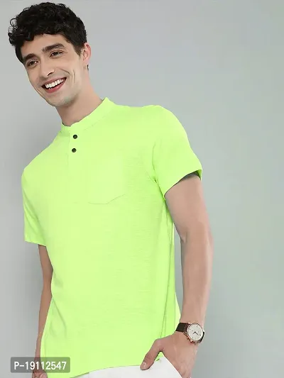 Youth Mantra Men's Cotton Lycra Solid Round Neck Casual T-Shirt (Neon Green_L)-thumb3