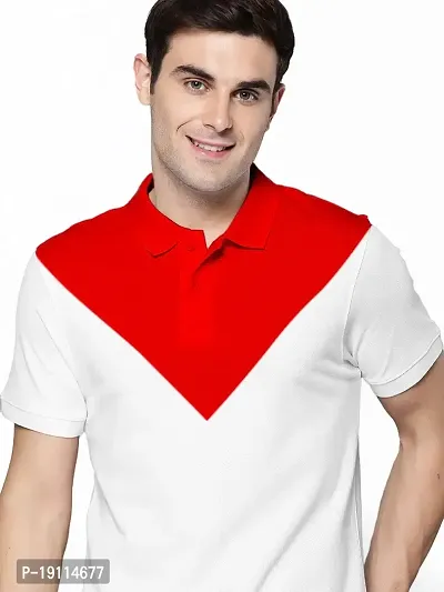 Youth Mantra Men's Cotton Solid Polo Neck Casual T-Shirt (Red White_M)-thumb0