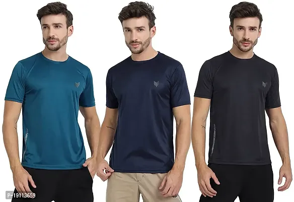 THE YOUTH MANTRA Men's Dri-Fit Polyester Round Neck Half Sleeves T-Shirt Combo - Set of 3