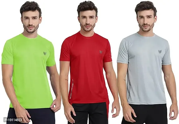 THE YOUTH MANTRA Men's Dri-Fit Polyester Round Neck Half Sleeves T-Shirt Combo - Set of 3