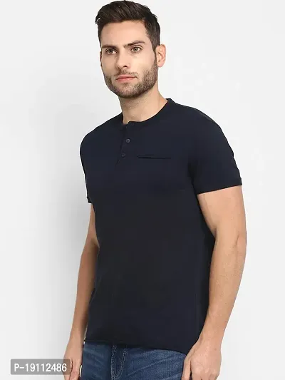 Youth Mantra Men's Cotton Lycra Solid Round Neck Casual T-Shirt (Blue_M)-thumb2