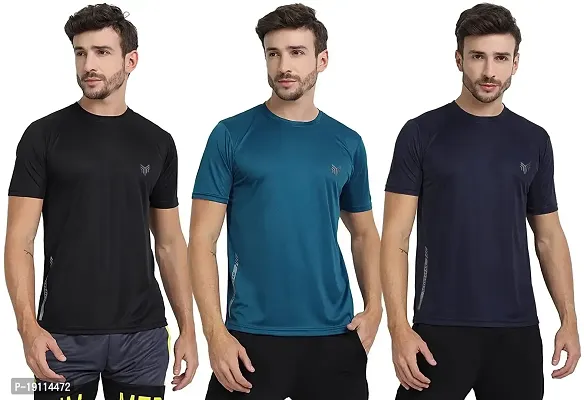 THE YOUTH MANTRA Men's Dri-Fit Polyester Round Neck Half Sleeves T-Shirt Combo - Set of 3