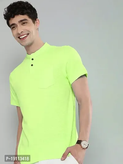 Youth Mantra Men's Cotton Lycra Solid Round Neck Casual T-Shirt (Neon Green_2XL)-thumb3