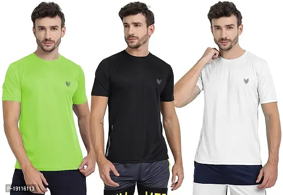 THE YOUTH MANTRA Men's Dri-Fit Polyester Round Neck Half Sleeves T-Shirt Combo - Set of 3