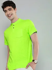 Youth Mantra Men's Cotton Lycra Solid Round Neck Casual T-Shirt (Lime Green_L)-thumb1