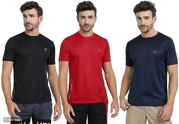 Men's Dri-Fit Polyester Round Neck Half Sleeves T-Shirt Combo - Set of 3-thumb0