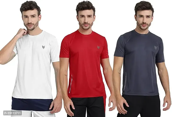 THE YOUTH MANTRA Men's Dri-Fit Polyester Round Neck Half Sleeves T-Shirt Combo - Set of 3